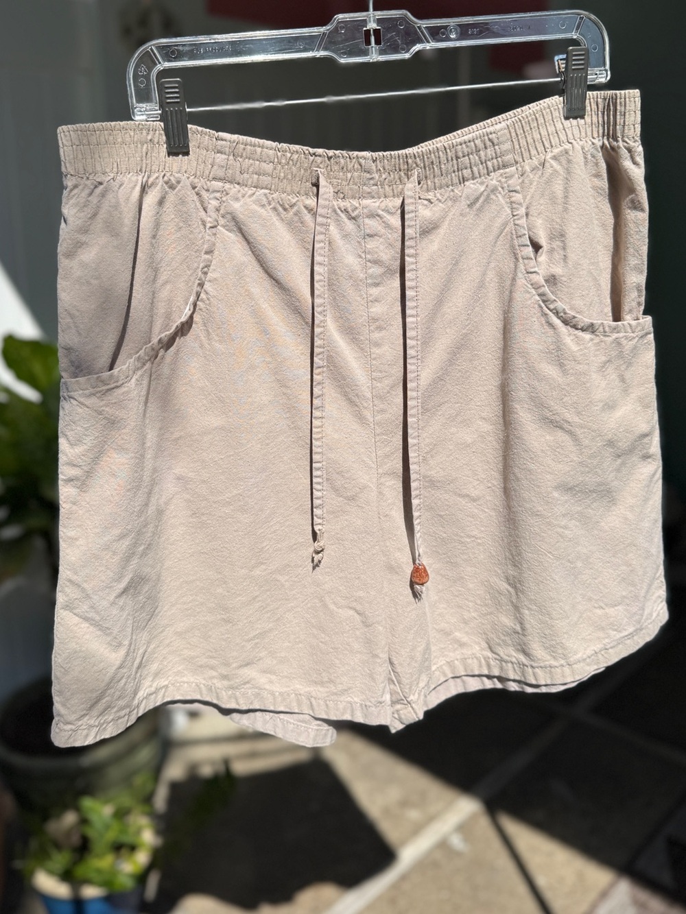 Plateau Retro GORPCORE Khaki Drawstring Shorts Sz Medium 100% Cotton USA GUC